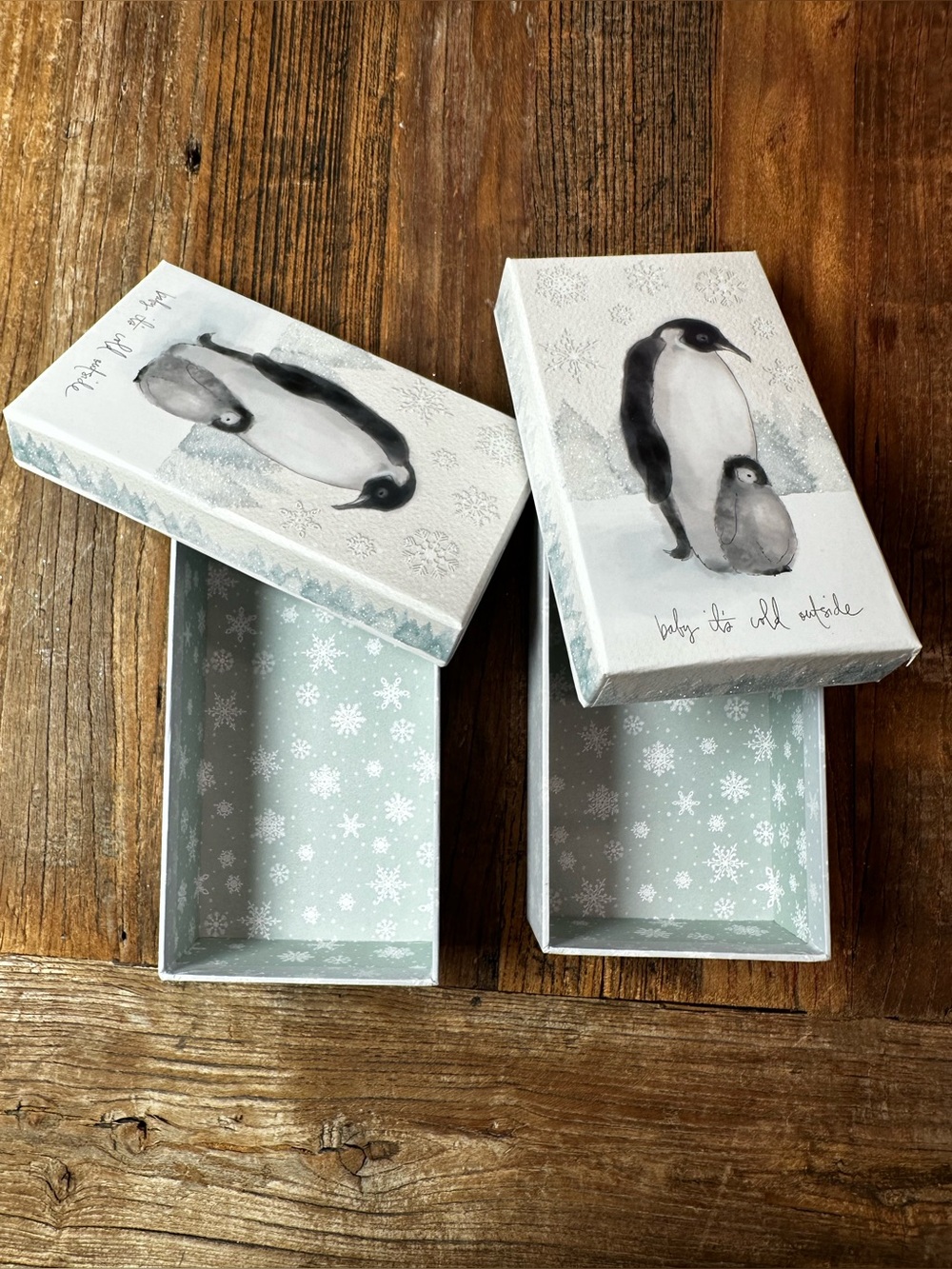 Penguin Holiday Decorative Gift Box Set in Light Gray